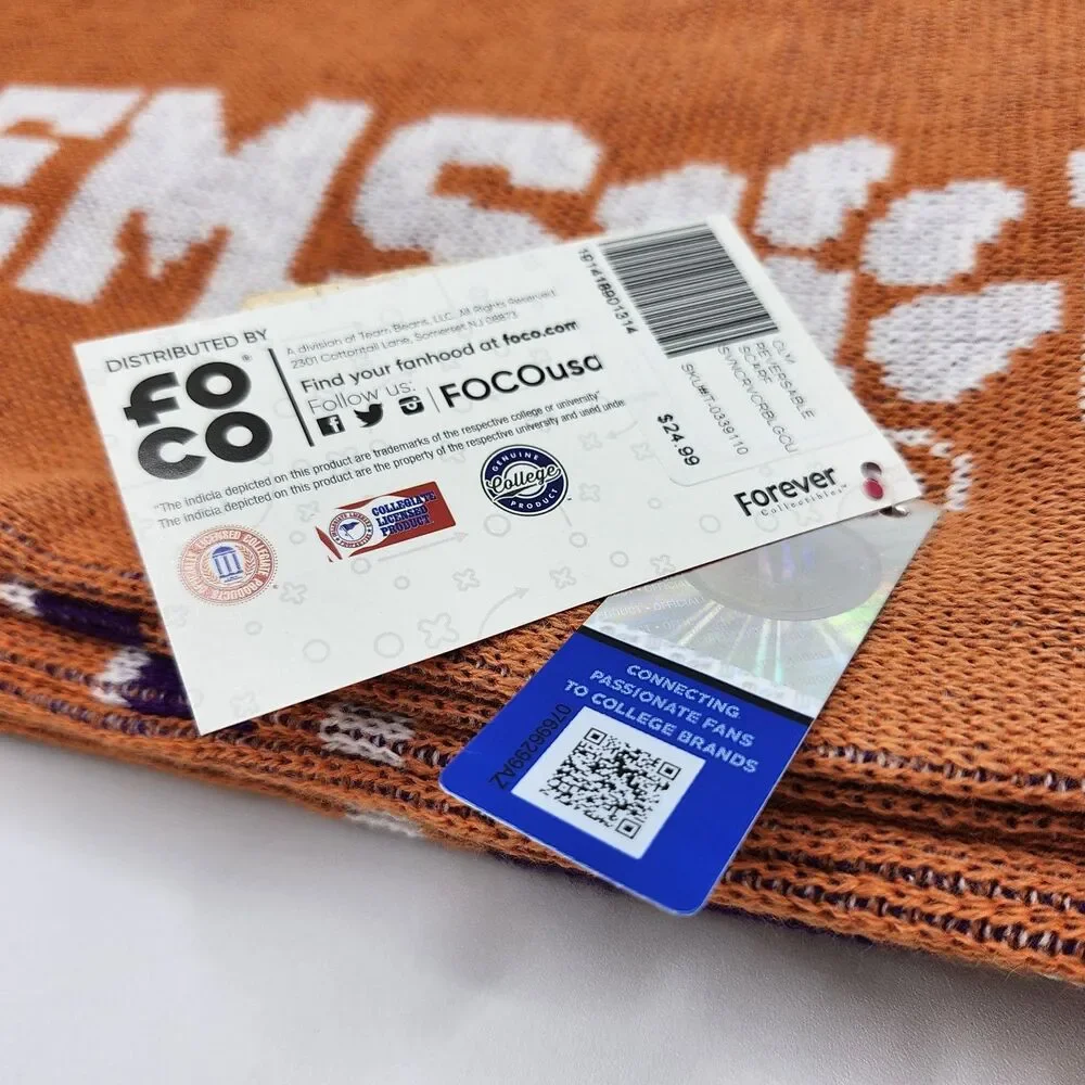 FOCO Clemson Tigers Orange & Purple Reversible Scarf (NWT)